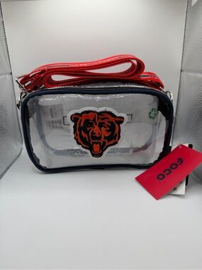 FOCO Clear Crossbody Belt Bag with Navy & Orange, Bear Patch